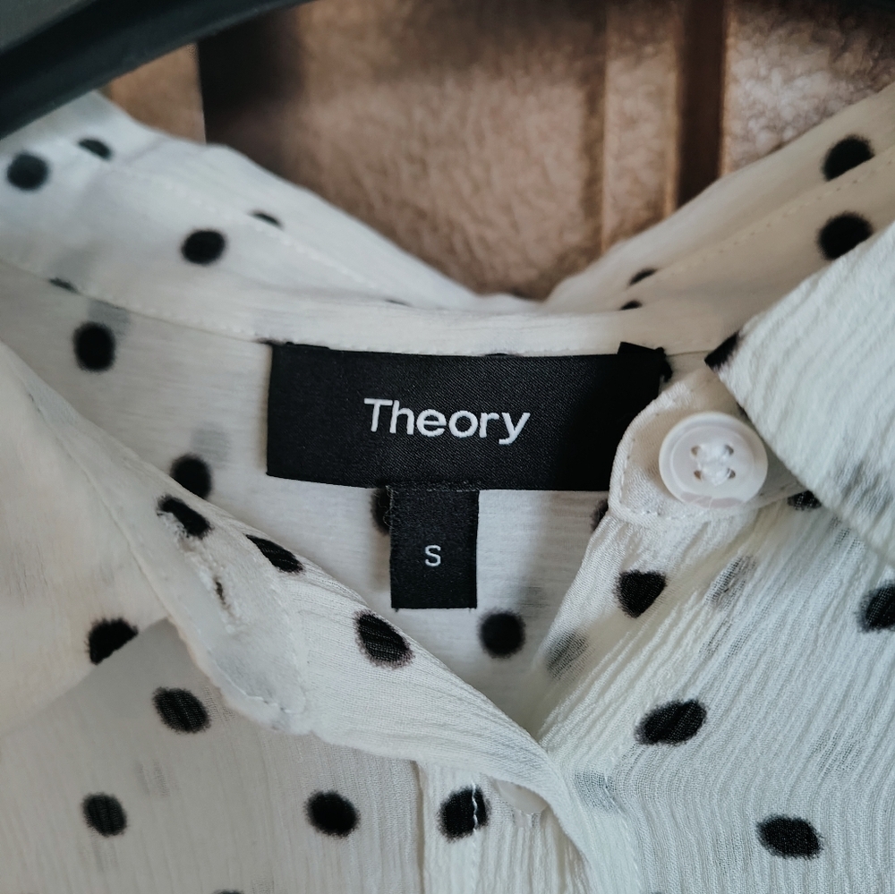 Theory White Button-Down Shirt with Black Polka Dots - Picture 4 of 4